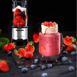 ROSEVIEW Blender Smoothie Portable for smoothies Glass bottle Mini USB rechargeable Handheld 2 Speed battery powered hand jet blend Shakes Cup mélangeur fruit juicer (US, Stainless)