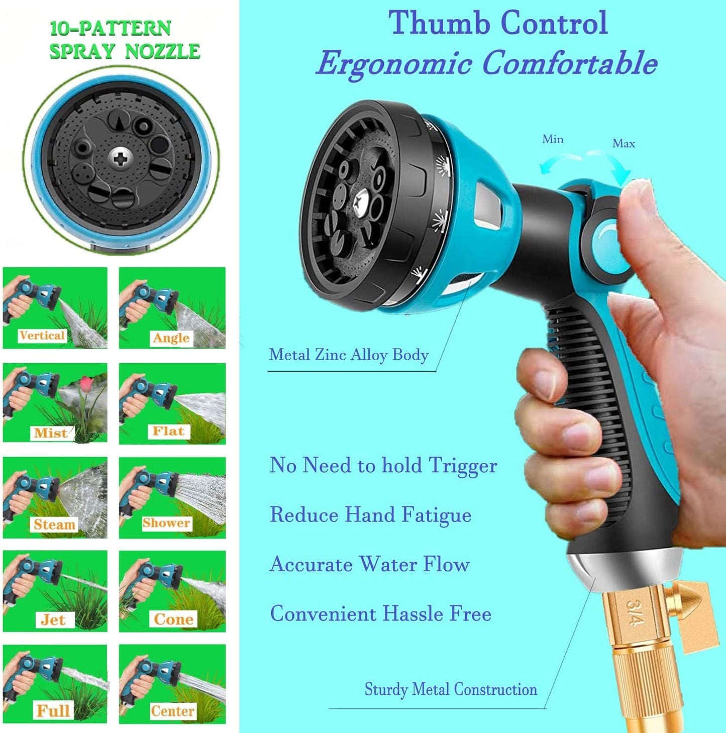 Garden Hose Expandable 75ft 100ft 150ft Expanding 50 75 feet 100 foot 150 ft (CA, LakeBlue)