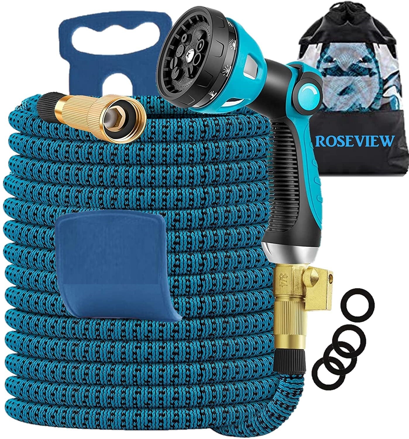 Garden Hose Expandable 75ft 100ft 150ft Expanding 50 75 feet 100 foot 150 ft (CA, LakeBlue)