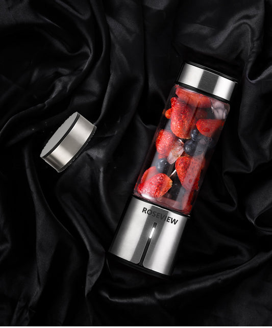 ROSEVIEW Blender Smoothie Portable for smoothies Glass bottle Mini USB rechargeable Handheld 2 speed battery powered hand blend Shakes Cup fruit juicer Cordless maker jet blend Mixer (CA, Stainless)
