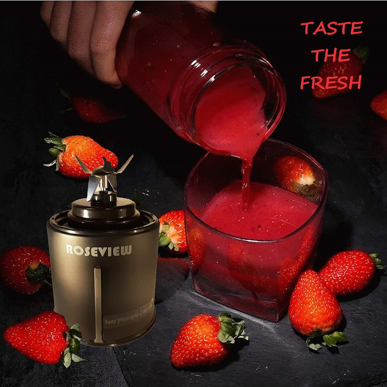 ROSEVIEW Blender Smoothie Portable for smoothies Glass bottle Mini USB rechargeable Handheld 2 Speed battery powered hand jet blend Shakes Cup mélangeur fruit juicer Cordless melangeur portatif maker jet Mixer