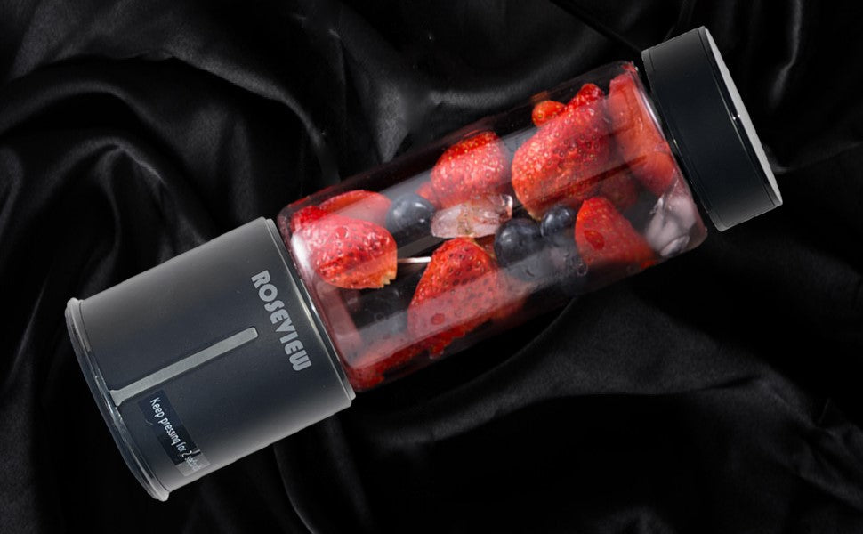 ROSEVIEW Portable Smoothie blender Glass bottle High Borosilicate Heat resist Mini rechargeable Handheld Ice crushing Shakes Cup USB juicer Cordless Personal smoothies maker Fruit mixer Juice sport travel healthy smoothy