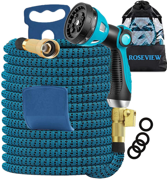 Garden Hose Expandable 75ft 100ft 150ft Expanding 50 75 feet 100 foot 150 ft (CA, LakeBlue)